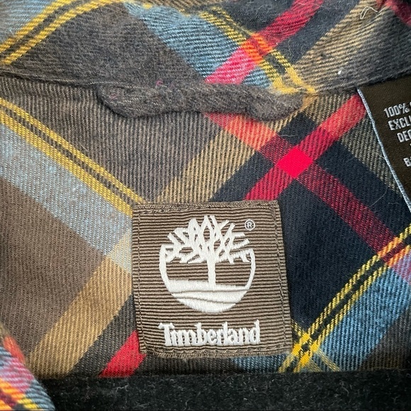 TIMBERLAND Flannel Plaid Shirt Button Front 100% Heavy Cotton Men's Medium Brown - Picture 3 of 6